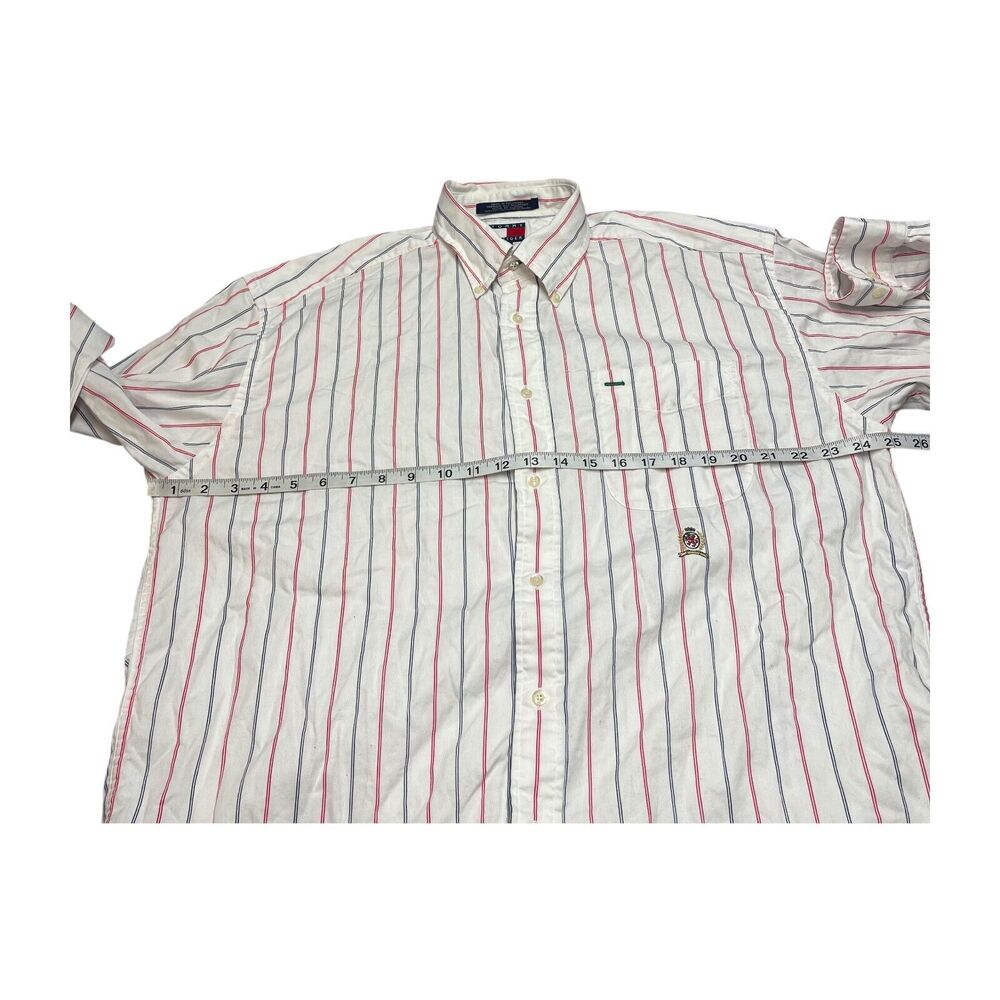 Tommy Hilfiger Shirt Men's Large White Striped Cotton Long Sleeve Button-Down - Picture 5 of 8